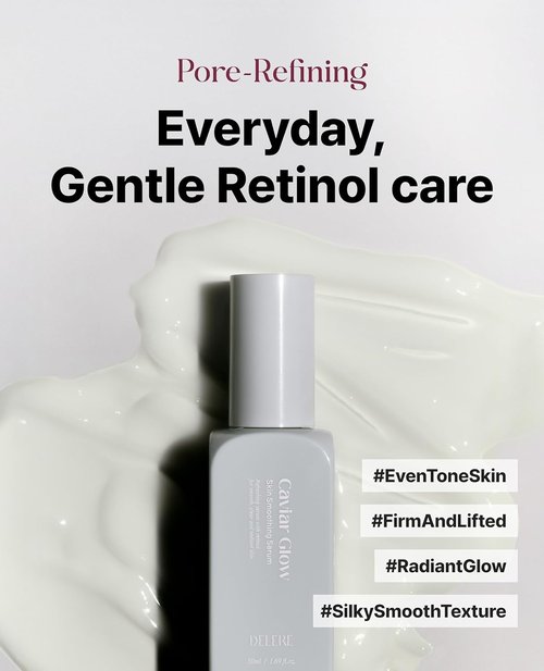 Delere Caviar Glow Smoothing Serum - Caviar Collagen, Niacinamide & Retinol for Radiant Skin | 1.7oz
