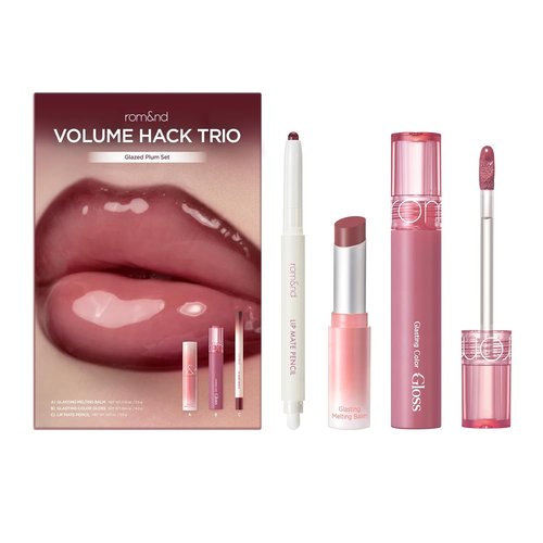 rom&nd Volume Hack Trio Glazed Plum Lip Set - Plumping & Hydrating K-Beauty Lip Kit for Irresistible Shine