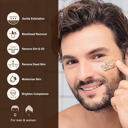 JVR Face Scrub for Men - Deep Exfoliating Facial Scrub with Coffee Extract & AHA/BHA | 4.23 oz