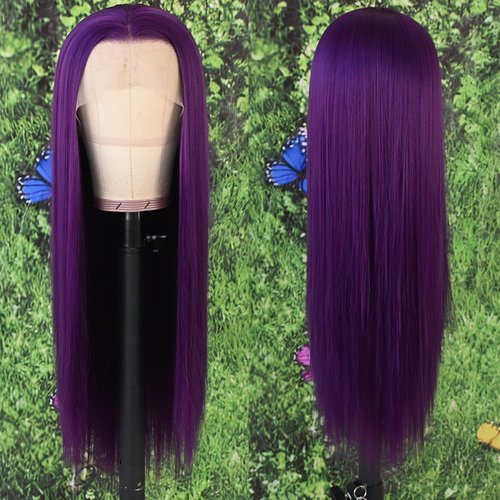 Lezaxiu Purple Lace Front Wigs Long Straight Glueless Dark Purple Wigs Pre Plucked Ready to Wear Wigs Heat Resistant Synthetic Lace Front Wig for Black Women Natural Hairline
