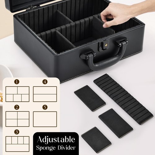Joligrace Travel Makeup Case with Mirror, Makeup Organizer Case, PU Leather Makeup Train Case Portable Vanity Case Make up Box Countertop Storage Bag for Women,with Adjustable Dividers & Brush Holder
