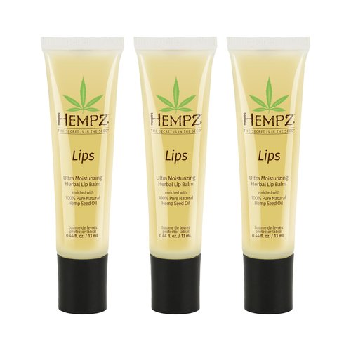Hempz Original Lip Balm, 3-Pack, travel essential for dry cracked lips, ultra hydrating gloss, .44 oz