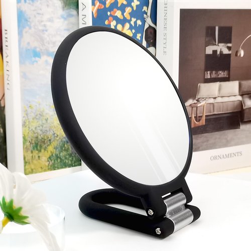 Novadex 1x 15x Travel Magnifying Mirror Hand Held Vanity Mirror, Compact 2-Sides Folding Magnification Hand Mirror with Handle for Women 360°Rotating Handle Table Desk Small Make Up Mirrors (Black)