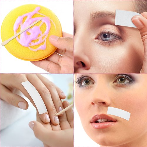 Ireer 1000 Pcs Wax Strips and Sticks Kit 500 Pcs Non Woven Waxing Strips 500 Pcs Assorted Applicator Sticks Soft Wooden Facial Body for Eyebrow Hair Removal Spa Home Women Men Leg