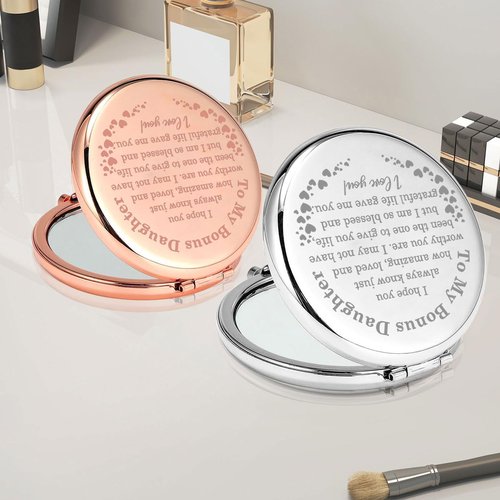 PLITI Bonus Daughter Compact Mirror Form Mom Dad Stepdaughter Gift to My Bonus Daughter Inspirational Pocket Mirror (Bonus Daughter CM)