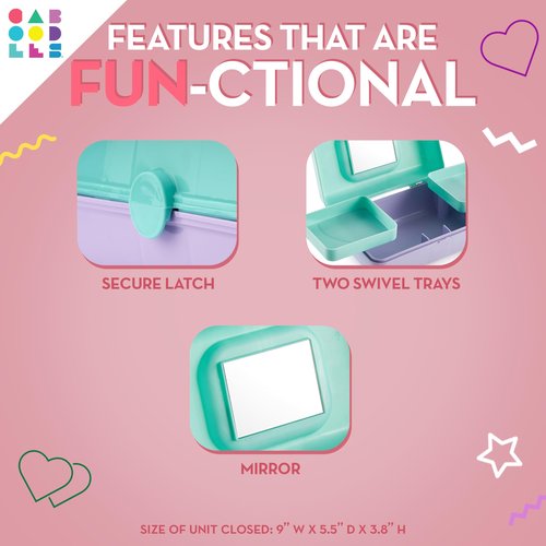 Caboodles Pretty in Petite Makeup Box, Two-Tone Pink on Lavender, Hard Plastic Organizer Box, 2 Swivel Trays, Fashion Mirror, Secure Latch for Safe Travel