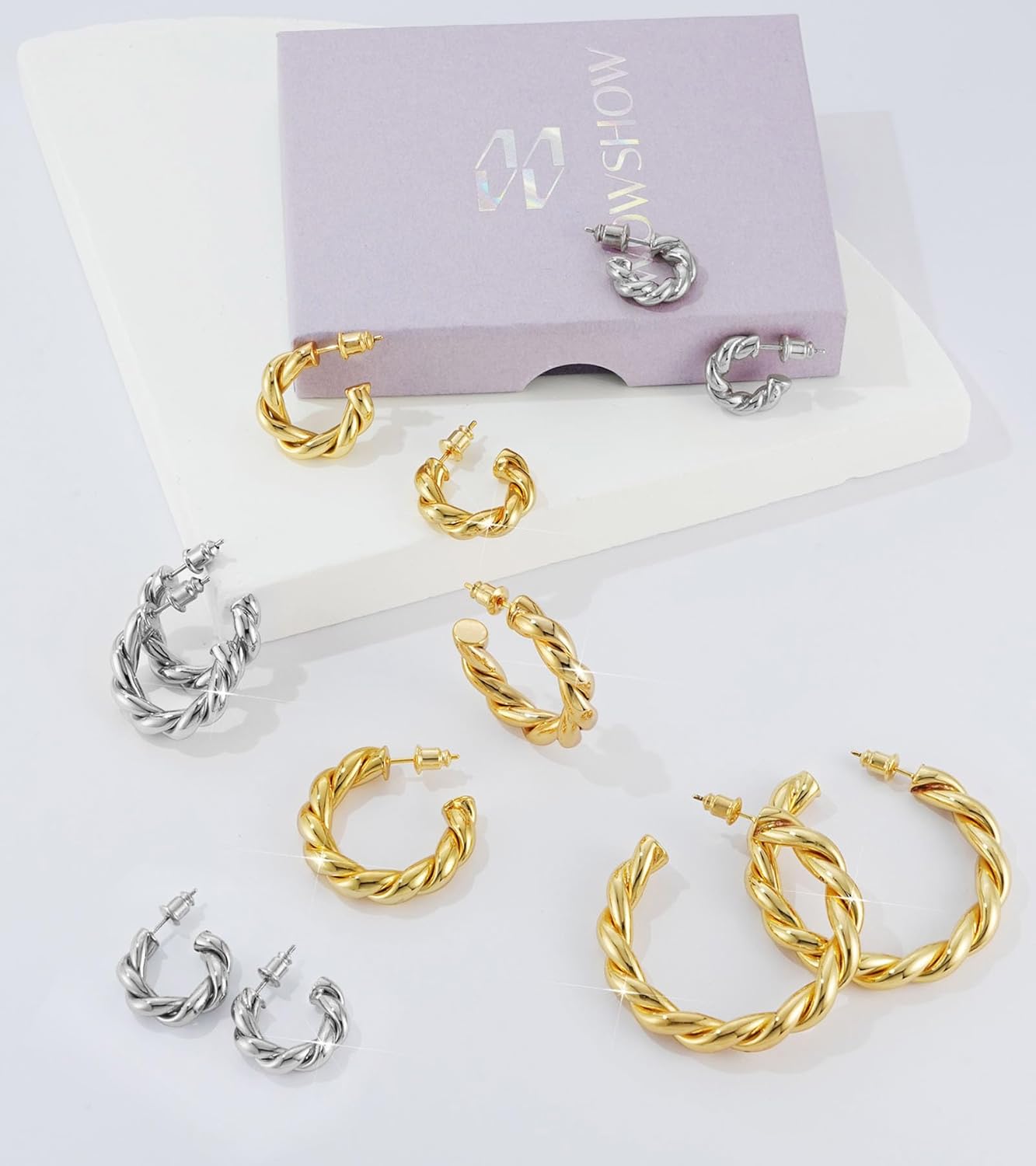 Wowshow Gold Hoop Earrings - 14K Gold Plated Chunky Lightweight Hoops for Women | Multiple Sizes Available