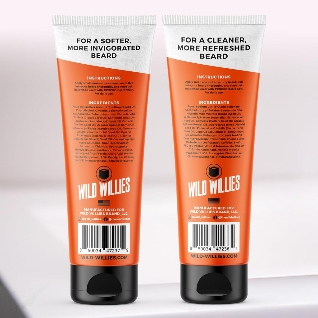 Wild Willies Beard Care Kit, Biotin Fortified Shampoo and Conditioner with Caffeine, Two 4-Oz Bottles, Promotes Healthy Beard Growth