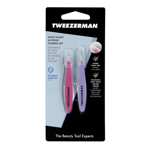 Tweezerman Mini Slant and Point Tip Tweezer - Tweezers Set for Eyebrows, Travel Tweezers for Eyebrows, Facial Hair