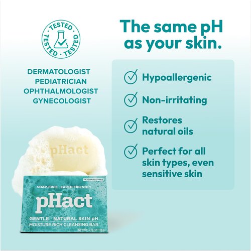 ANDREW LESSMAN pHact Moisture-Rich, Soap-Free Cleansing Bar. Natural Skin pH. Fragrance-Free. All Skin Types - Even Sensitive Skin. Hypoallergenic. Dermatologist Tested. 3 Pack 4.25 oz each