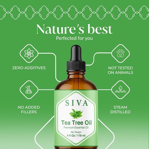 Siva Tea Tree Essential Oil - 100% Natural 4 Fl Oz for Aromatherapy, Skin Care & Hair Care | Dropper Included