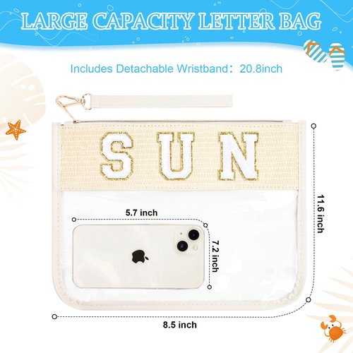 SOIDRAM SUN Bag Sunscreen Makeup Bag Chenille Letter Pouch Clear Travel Zipper Nylon Cosmetic SUN Pouch Organizer Sunscreen Toiletry Waterproof Summer Travel Gifts for Women