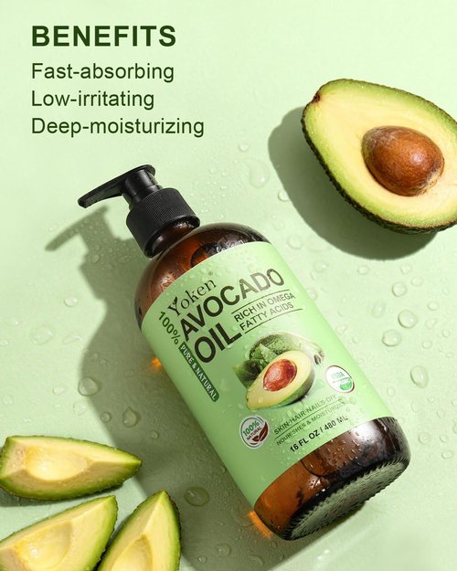 USDA Organic Avocado Oil Cold Pressed 16oz Glass Bottle - Moisturizing Unscented Body oil for Dry Scalp, Hair & Skin Hydrating,Non Greasy Carrier oils for Essential Oils Mixing,, aceite para cabello