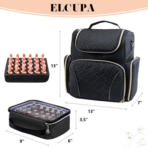 ELCUPA Nail Polish Organizer Holds 48 Bottles and a Nail Lamp, Nail Tech Storage Case Large Nail Polish Bag with 2 Removable Boxes and Tools Storage Pockets
