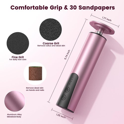 Upgrade Wireless Electric Callus Remover for Feet, 2 in 1 Rechargeable Electric Foot File Grinder for Heel Hand with 6 Speed and Sandpaper, Pedicure Tool for Feet Dead Skin