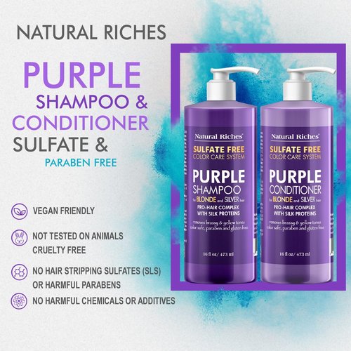 Natural Riches Purple Shampoo & Conditioner Set - Sulfate-Free, Color-Safe for Blonde & Gray Hair | 16 fl oz Each