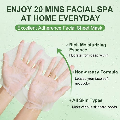 SPRINGSKY Hydrating Face Mask - Natural Cactus & Centella Asiatica for 24HR Deep Hydration | 4 Count