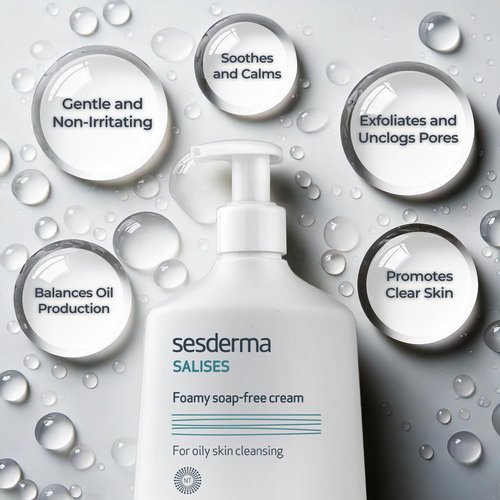 Sesderma Salises Foamy Face Wash - Gentle Soap-Free Cream for Oily & Acne-Prone Skin, 8.5 fl oz