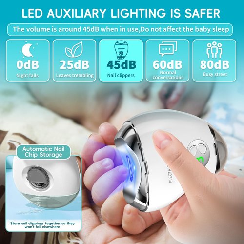 4-in-1 Electric Nail Clipper with LED Light & Nail File, Automatic 3 Speeds LCD Digital Display, Nail Clip Storage, USB Rechargeable Safety Fingernail Trimmer for Baby, Kids, Seniors (White)