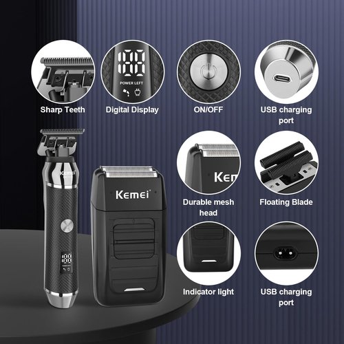 KEMEI Professional Beard Trimmer for Men, Electric Foil Shaver & Men's Facial Grooming Set, Cordless Bald Head Precision Trimmer, Rechargeable Foil Shaving Kit, Gifts for Men