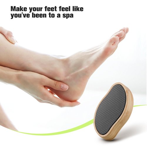 FERYES Glass Foot File Callus Remover with Bamboo Handle - Nano Glass Foot Scrubber for Dead Skin Pedicure File - Your Path to Silky, Smooth Feet
