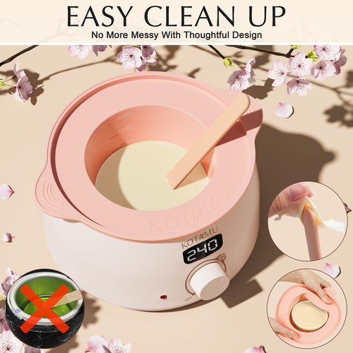 KOTAMU Waxing Kit for Women & Men, Wax Warmer for Hair Removal, Digital Wax Kit with Silicone Pot，Ideal for Face Eyebrow Arm Legs Armpit &Sensitive Skin, Pink Waxing Machine for Home Salon Use