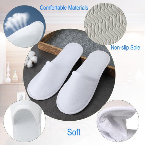 Nexboraque 30 Pairs 10.5 Inch Disposable Slipper for Guests, White Spa Slippers Bulk House Slippers Non Slip Closed Toe Travel Footwear for Hotel Guests Women Men, Medium