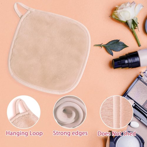 Natwag Makeup Remover Cloth - Reusable Microfiber Face Towels | 12 Pack, 6" x 6", Beige with Mesh Bag