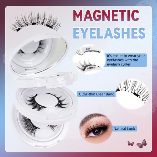 Mayhug Magnetic Eyelashes 3 Pairs, Reusable Magnetic Lashes with Applicator No Glue Needed Lash Clusters Kit Natural Look, Easy to Wear and Remove (3 Pairs-Kit 2)