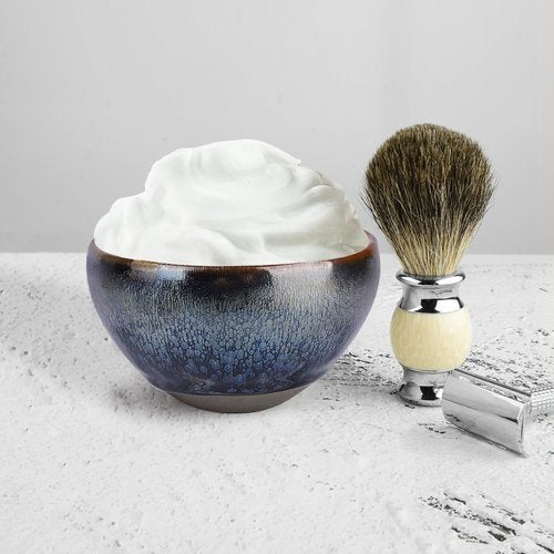 Linkieda Handcrafted Ceramic Shaving Bowl for Wet Shaving, Compatible with All Shaving Brushes, Unique Jian Zhan Glaze for Bathroom Use (Colorful)