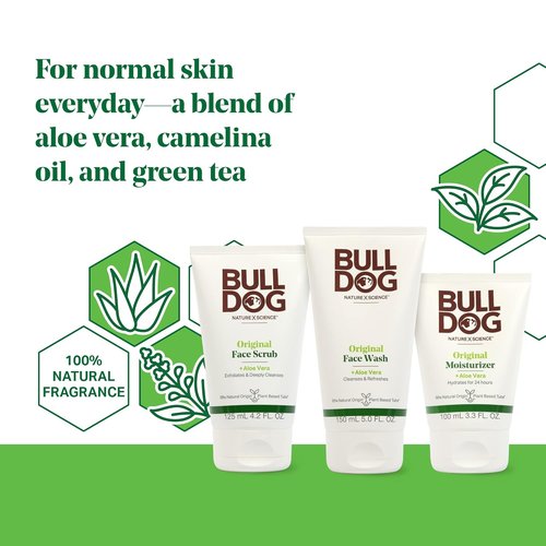 BULLDOG Men's Skincare Kit - Original Full Face Set with Moisturizer, Face Wash & Scrub