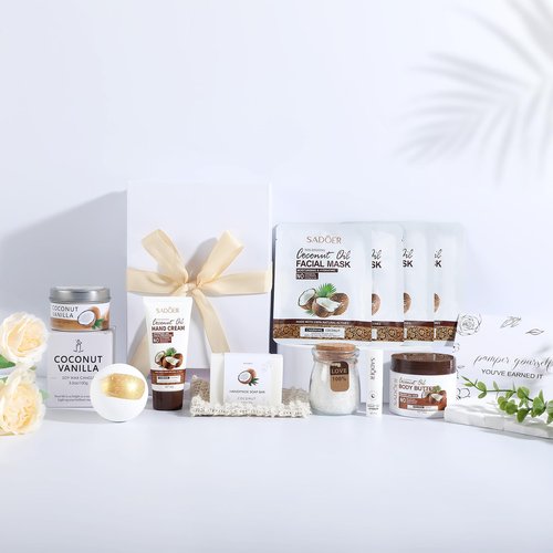 Coconut Spa Gifts for Women Birthday Self Care Kit Christmas Gifts Basket Thank You Relaxing Bath Sets for Moms Friends Co-worker Daughter Girlfriend Grandma Sister Teacher Daughter-in-Law