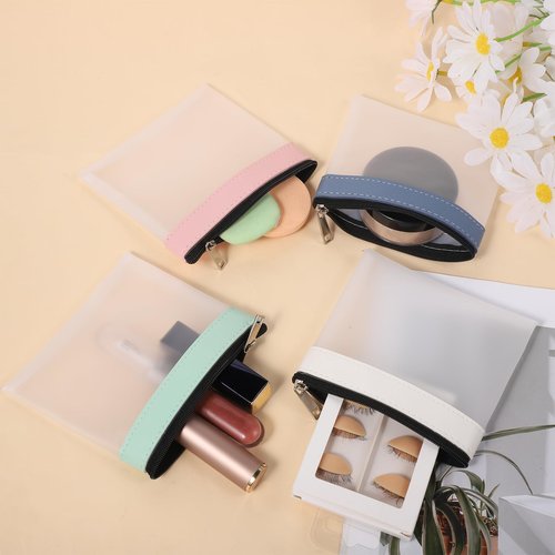 4 Pcs Clear Mini Makeup Zipper Pouch, 4.9x4.5inch Small Waterproof Zipper Cosmetic Bag Travel Pouches for Coin Purse Women Aesthetic Stuff Organizing Daily Toiletries Travel Office Supplies