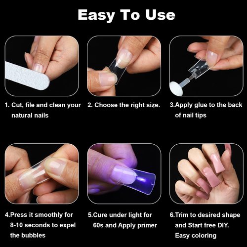 ASONRL 500Pcs Clear Duck Nail Tips Short - 10 Sizes Pre-Shaped Professional Press Ons for Nail Extension, Half Cover Acrylic Soft Gel Tips for Home DIY Nail Salon With Box