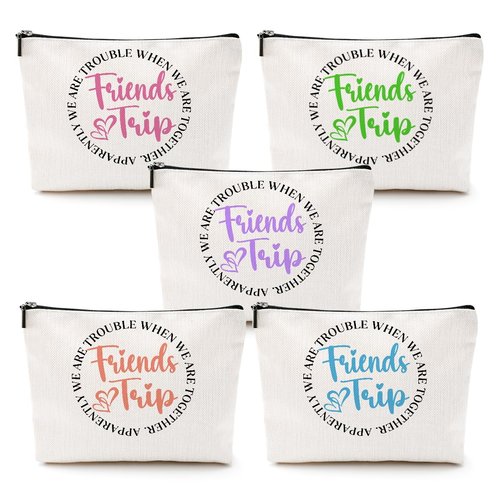 5 Pcs Girls Trip Gifts Girls Weekend 2026 Makeup Bag Friends Trip Gifts Favors Summer Gifts Cosmetic Bag Toiletry Bag Zipper Pouch Weekender Bags for Women Girl Friendship Bachelorette Party Birthday