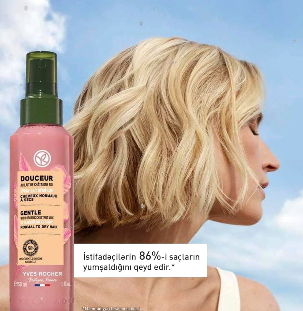Yves Rocher Soft & Silky Hair Spray with Chestnut Milk Lightweight Leave-In Conditioner for Smooth Frizz-Free Hair Hair Mist for Easy Styling – 150 ml. / 5.07 fl.oz.