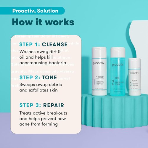 Proactiv 3 Step Acne Treatment System - Complete 60-Day Skincare Kit with Benzoyl Peroxide & Pimple Patches