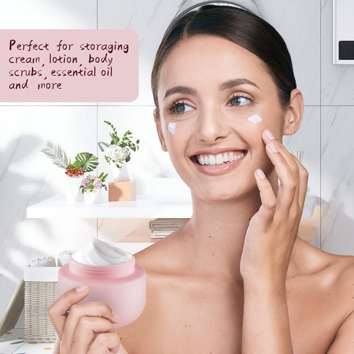 4 Pcs 250g/8.3oz Plastic Cream Jars Sample Containers Wide Mouth Leak Proof Cosmetic Bottles with Lids for Lotion Make Up DIY Making Beauty Products - Pink