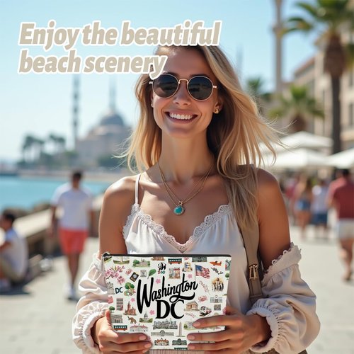 NBIAN Washington DC Themed Makeup Bag washington dc Souvenirs Gift for Women, Best Friend, Sister - Travel Friendly Cosmetic Bag, Birthday Christmas Present