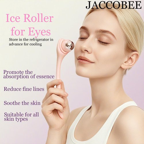 JACCOBEE Ice Roller for Face&Eyes with Gua Sha Facial Tool, 3-Pcs Stainless Steel Facial Massage Tool Sets for Face Jawline Shaper, Double Chin Reducer, Puffiness Reducing, Lymphatic Drainage