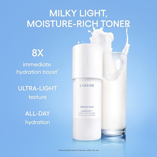 LANEIGE Cream Skin Toner - Lightweight Refillable Milky Toner with Ceramide & Peptide for Hydration & Firming