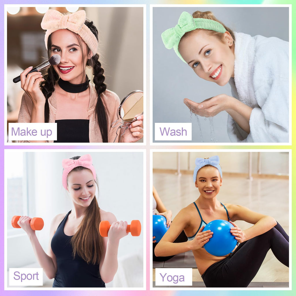 WILLBOND 48 Pieces Spa Headband Bow Hairband Facial Makeup Women Face Wash Adjustable Skincare Headbands Bulk Soft Flannel Towel Head Wraps for Women Shower Washing Face (Pastel)