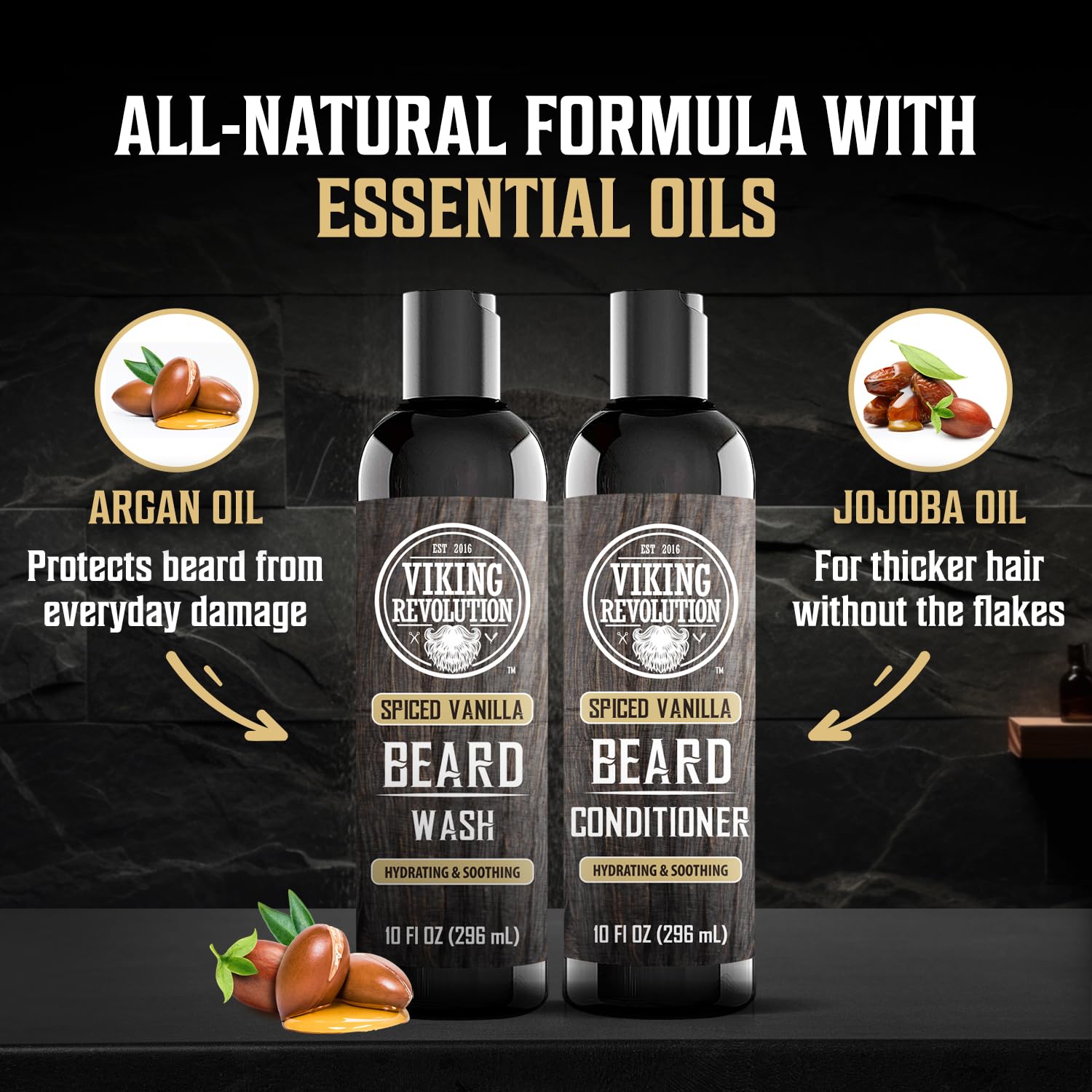 Viking Revolution Beard Wash and Beard Conditioner for Men with Argan Oil and Jojoba Oil - Beard Softener and Strengthener Beard Care Beard Shampoo and Conditioner with Beard Oil (10oz,Spiced Vanilla)
