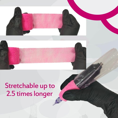 Anghie Tattoo Machine Pen Covers with 6pcs Pink Grip Tape Wrap,200Pcs Large 2.56 X 7.09 inch Machine Wrap, Combination Grip Tattoo Machine Covers Self-Adhesive Tape Wrap
