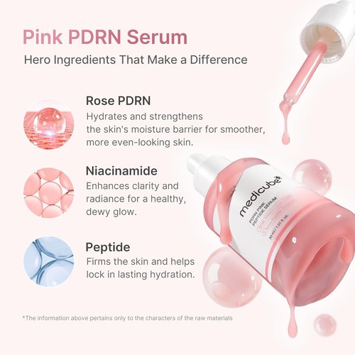 Medicube PDRN Pink Peptide Serum - Vegan Glow Serum with Peptides & Niacinamide for Hydration | 1.01 fl. Oz