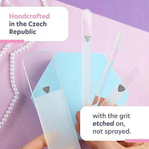 Bona Fide Beauty Nail Kit - Handmade Czech Glass | 4PC Gift Set for Teenage Girls - Clear Color
