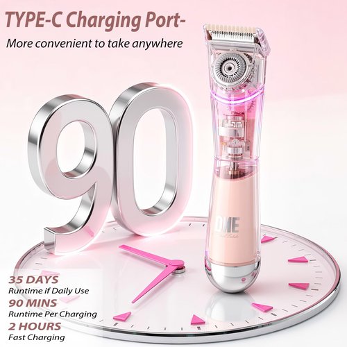 BTYJLEBE Dual Head Bikini Trimmer for Women 5-in-1 【IPX7 Waterproof】 Electric Razors 【German-TXO-Technology】-Painless-Blade Body Shaver for Pubic Hair Underarm Leg Arm Body Face (Peach)