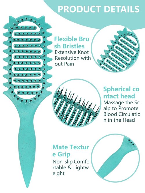 Skiennix Curl Defining Brush - 2025 Vented Detangling Tool for Curly Hair | Less Pulling, Green