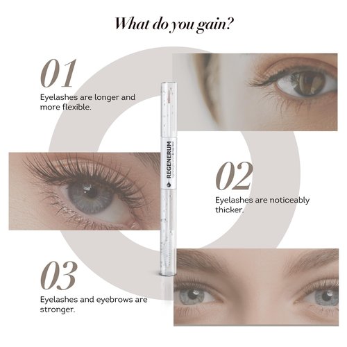 Regenerum - Eyelash and Eyebrow Regenerating Serum - Intensive Care for Brittle Eyebrows and Eyelashes with Dual Formula for Nourishment - 11g