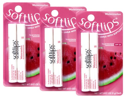 Softlips Watermelon Gluten-Free, Twin Pack Lip Protectant Sunscreen SPF 20, 0.07 oz Each (Pack of 3)